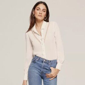 Reformation Paulina Cream Lace Sheer Collar Button Front Shirt